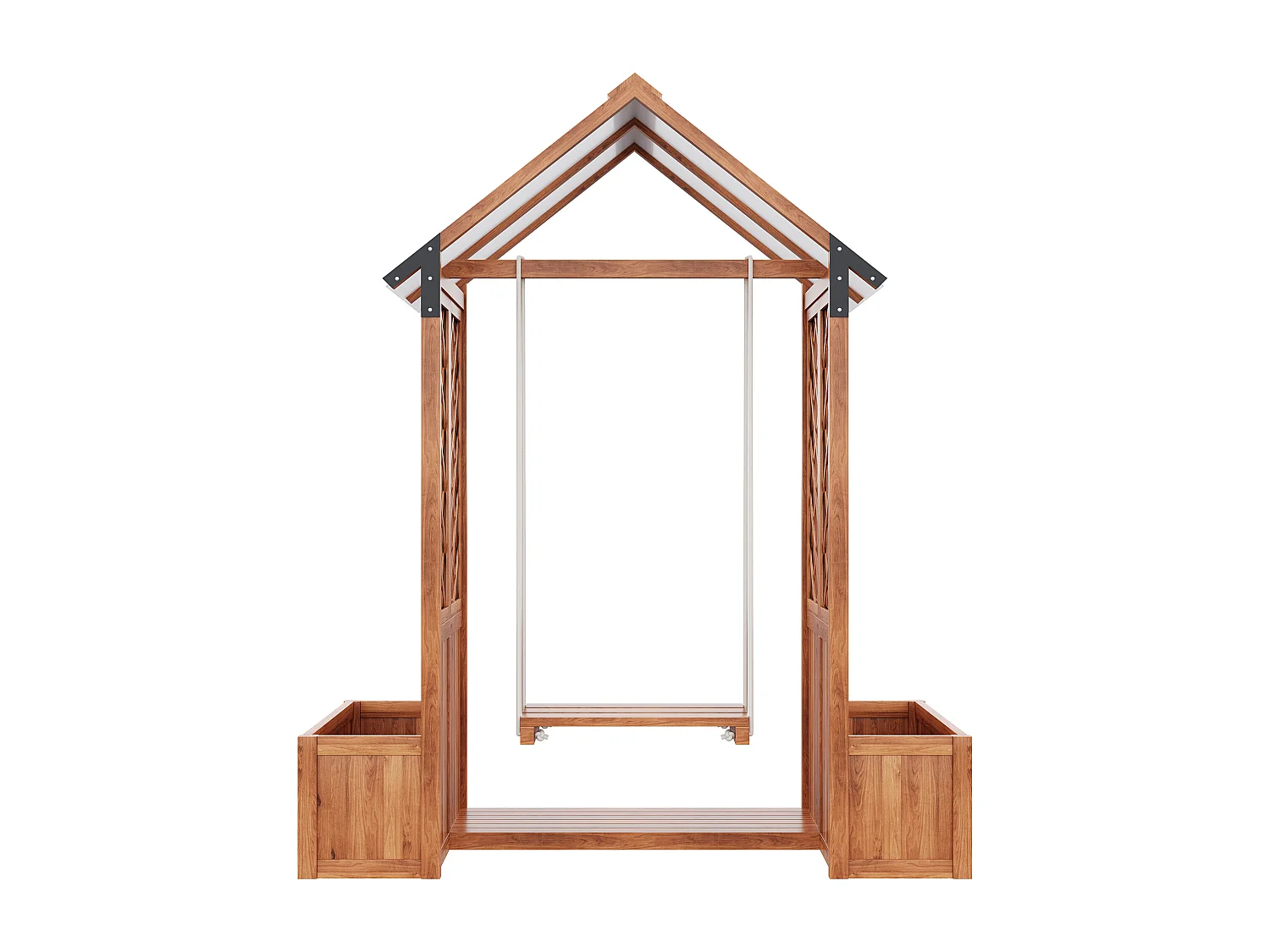 Bloempot, buitenschommel, plantenbak met trellis, met polycarbonaat schuifdak. Bloembak plantenbak, bruin massief hout