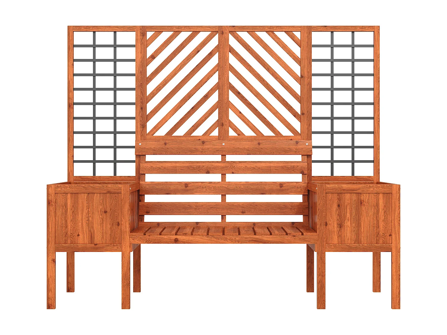 Bloempot, plantenbak met trellis als klimhulp, bloempot, bloembak plantenbak, plantenbak met trellis en zitje, bruin