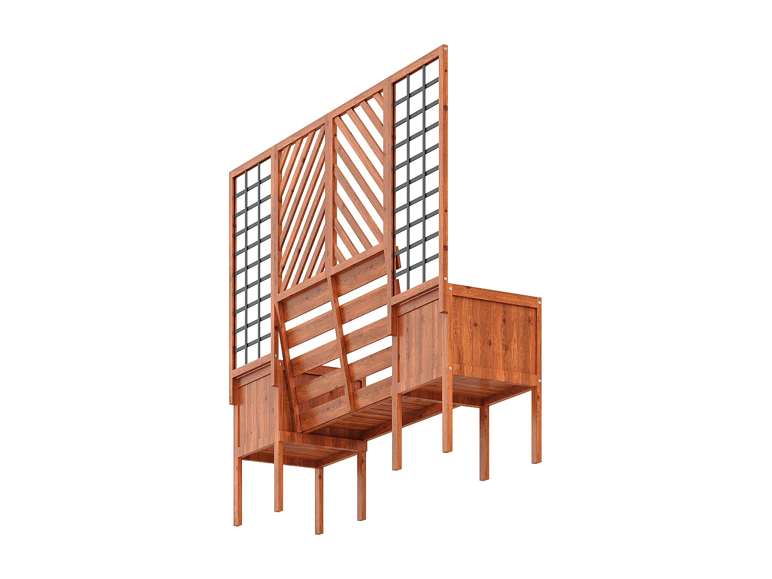 Pot de fleurs, jardinière avec treillis comme aide à l'escalade, pot de fleurs, jardinière, jardinière avec treillis et siège, marron