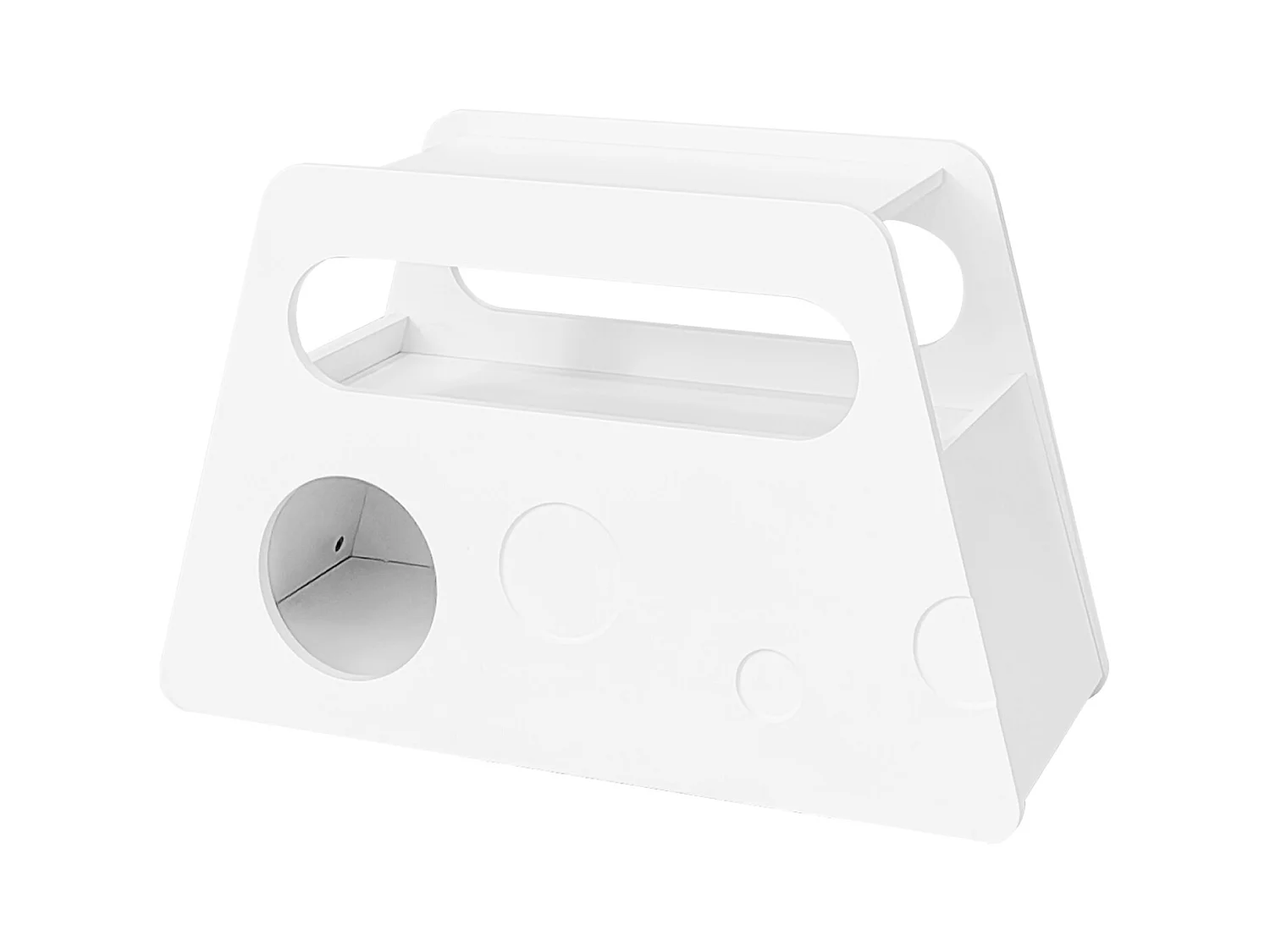 Aparador, moderna mesa auxiliar blanca con ruedas, diseño redondeado seguro (81x33x51,5 cm)