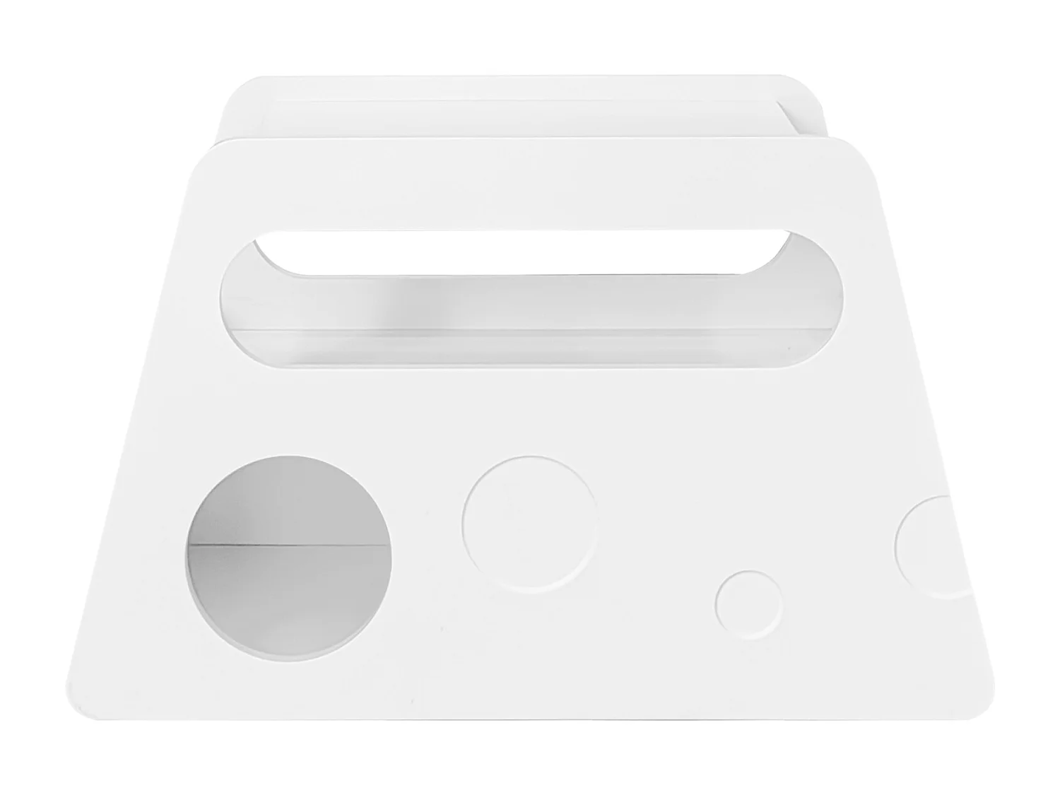 Aparador, moderna mesa auxiliar blanca con ruedas, diseño redondeado seguro (81x33x51,5 cm)