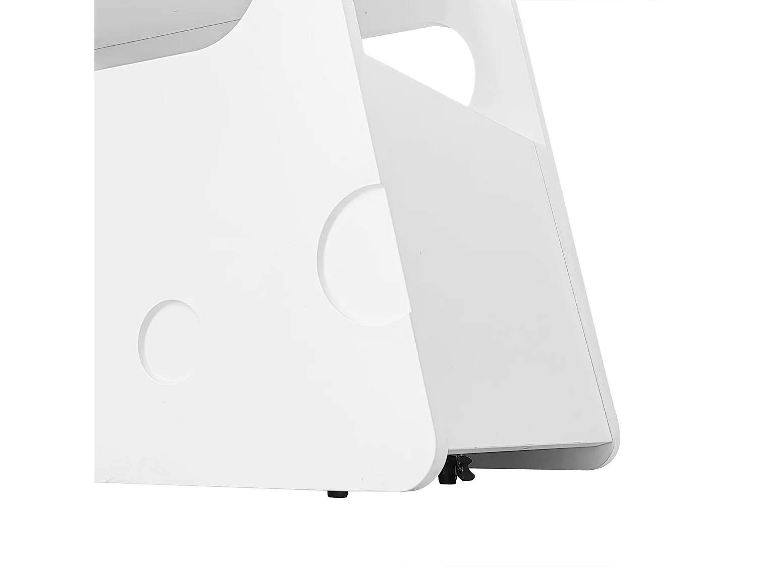 Aparador, moderna mesa auxiliar blanca con ruedas, diseño redondeado seguro (81x33x51,5 cm)