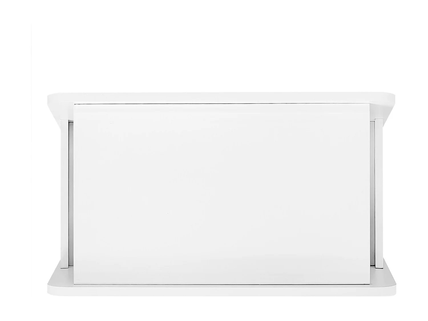 Buffet, table d'appoint blanche moderne avec roulettes, design arrondi et sûr (81x33x51,5 cm)