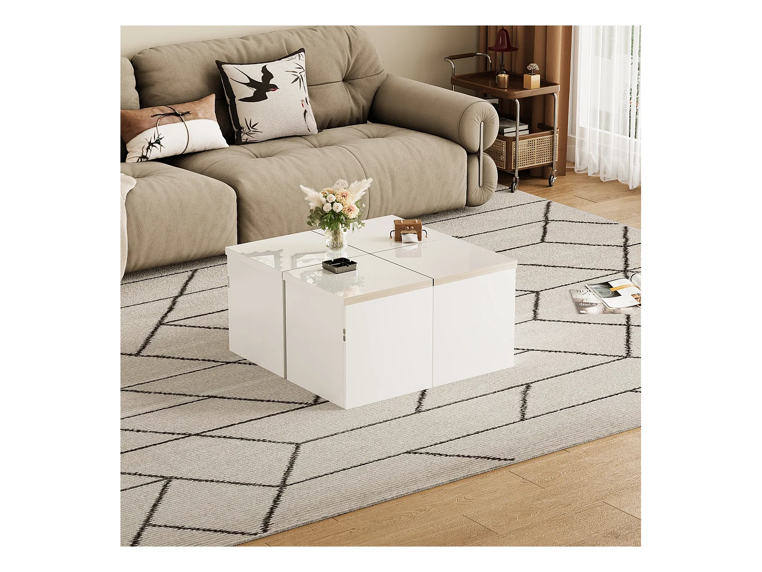 Table basse, table basse DIY, plateau de table brillant, combinaison libre