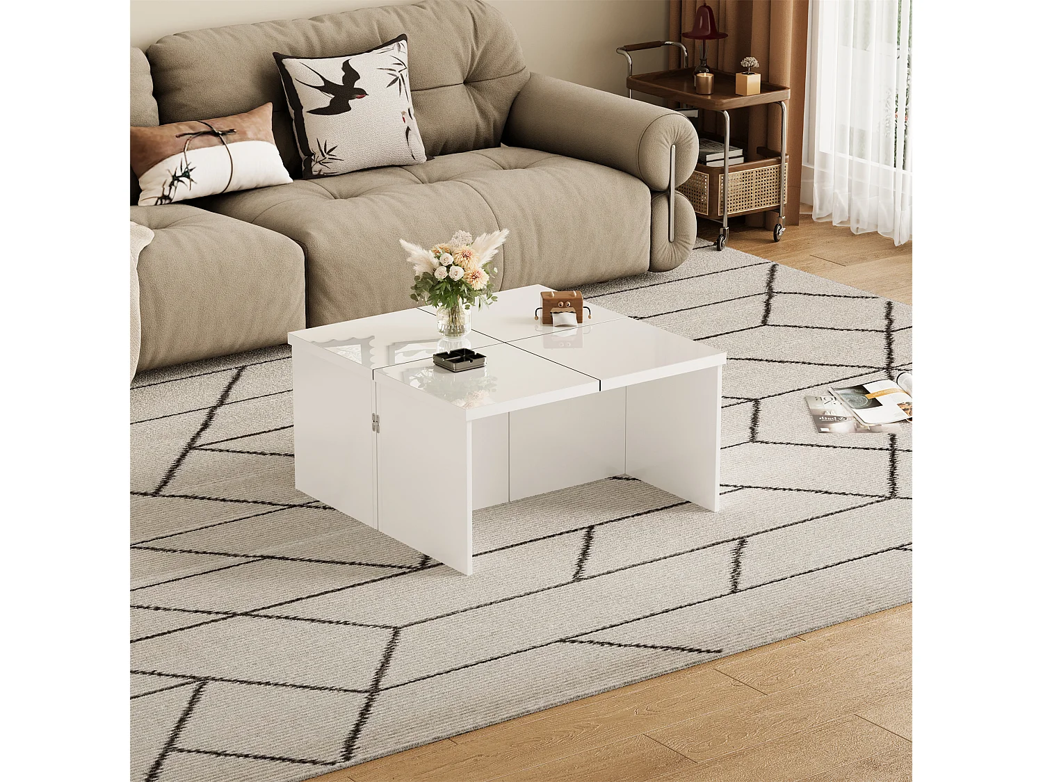 Salontafel, DIY salontafel, hoogglans tafelblad, vrije combinatie
