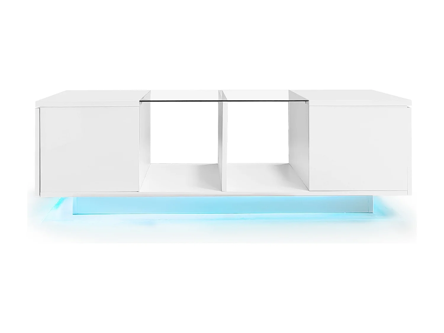 Table basse blanche moderne avec éclairage LED, plateau brillant, 120 x 50 x 38,5 cm
