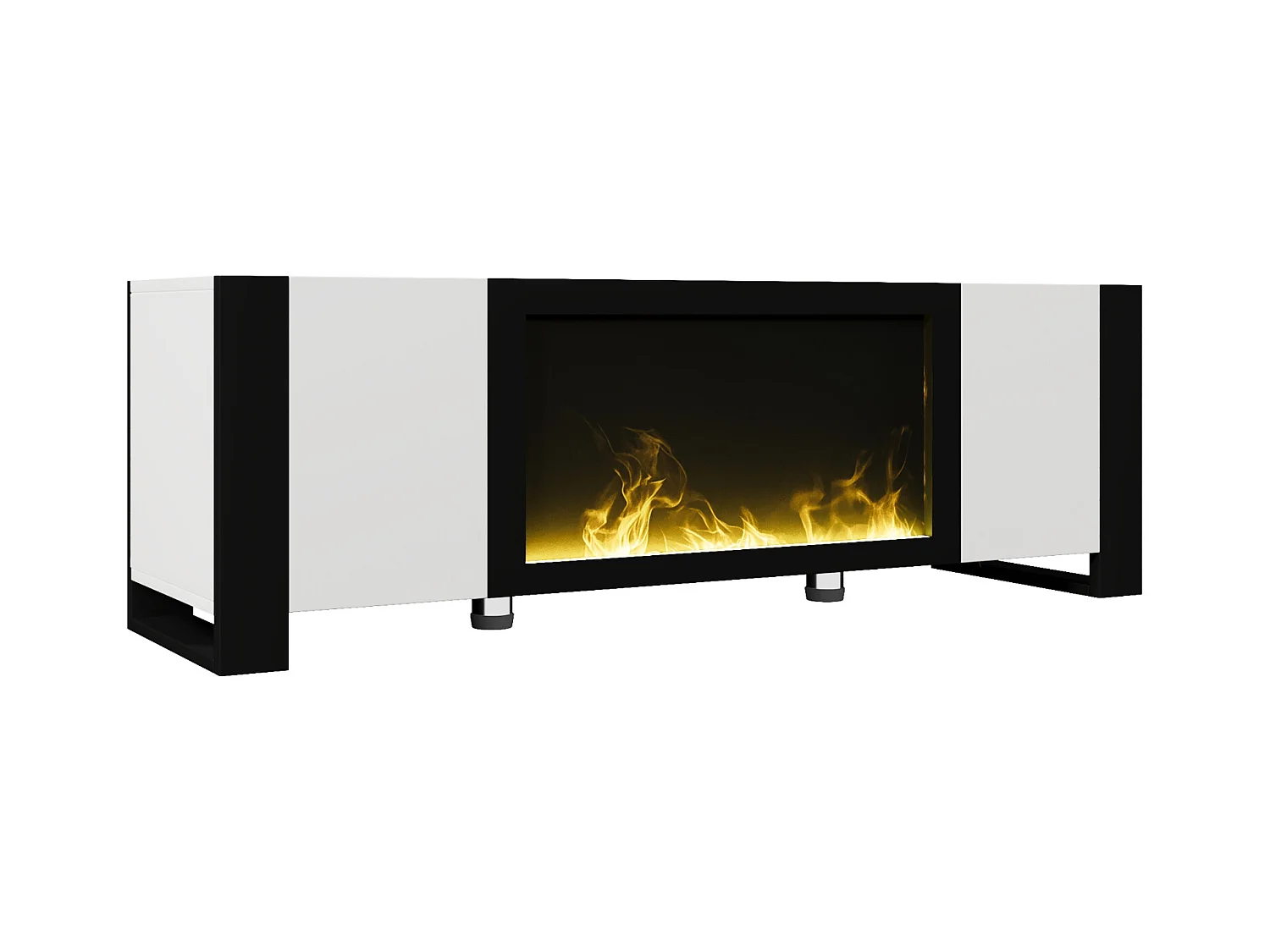 Meuble TV, lowboard avec cheminée électrique effet flamme, sans fonction de chauffage, haute brillance, meuble TV de couleur assortie