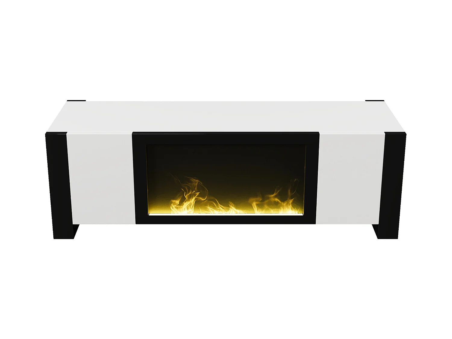 Meuble TV, lowboard avec cheminée électrique effet flamme, sans fonction de chauffage, haute brillance, meuble TV de couleur assortie