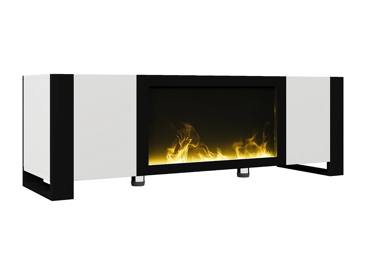 Meuble TV, lowboard avec cheminée électrique effet flamme, sans fonction de chauffage, haute brillance, meuble TV de couleur assortie