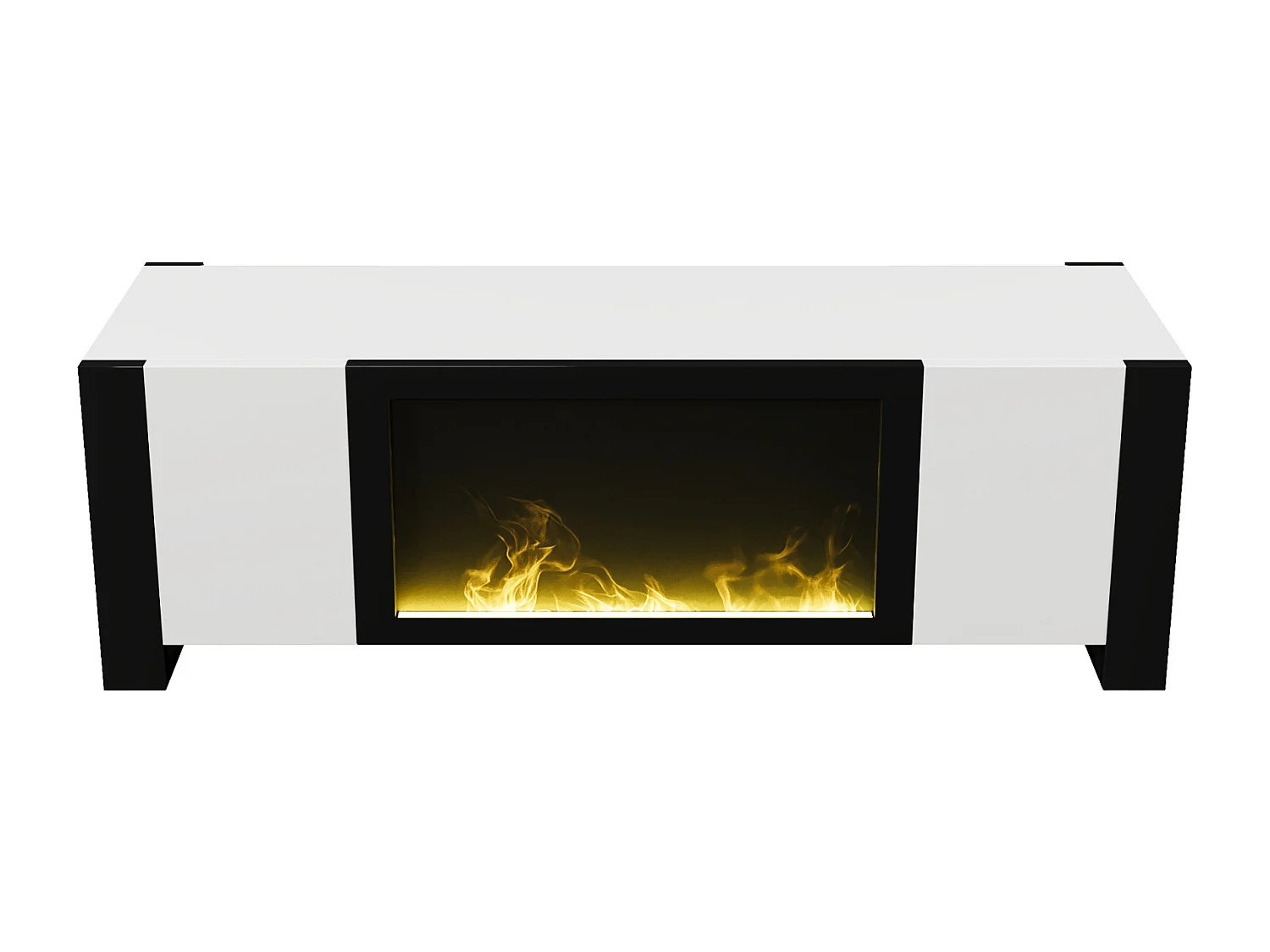 Meuble TV, lowboard avec cheminée électrique effet flamme, sans fonction de chauffage, haute brillance, meuble TV de couleur assortie