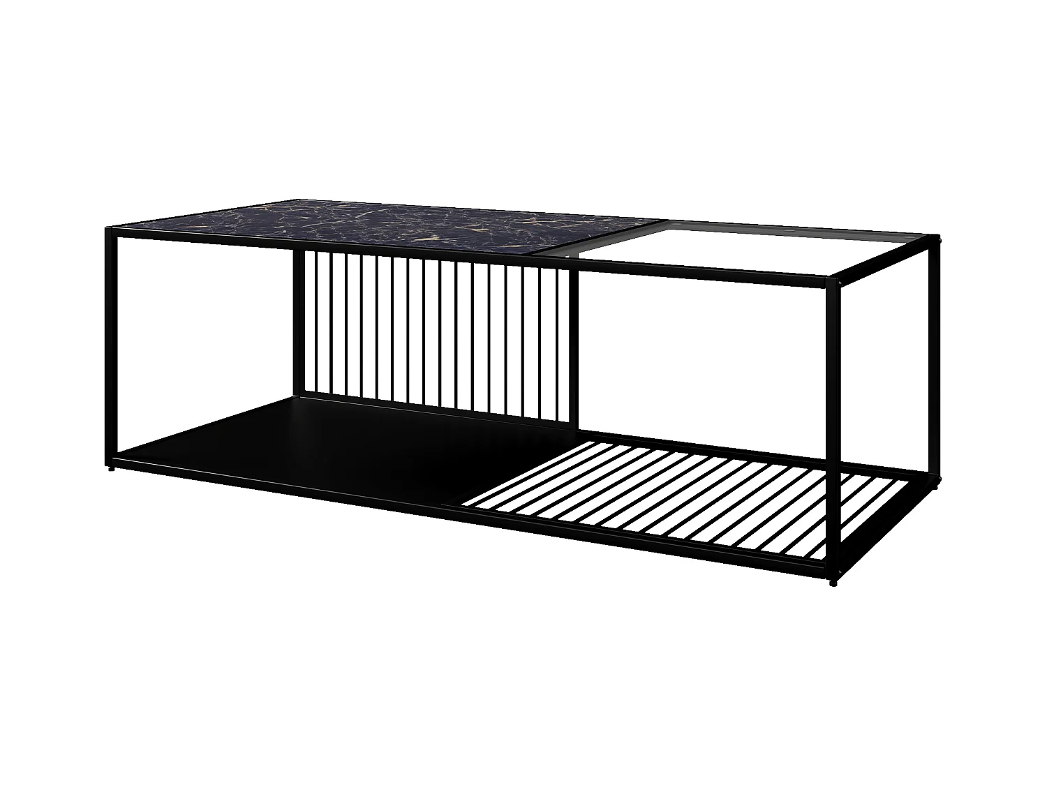 Salontafel, smeedijzeren salontafel met glas, grote opbergruimte