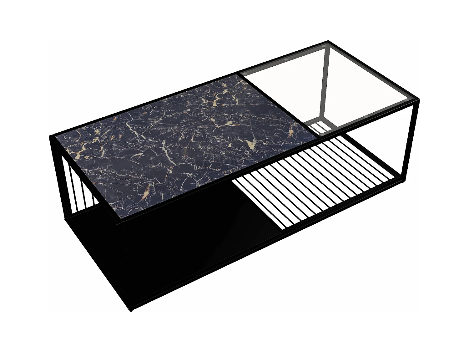 Salontafel, smeedijzeren salontafel met glas, grote opbergruimte