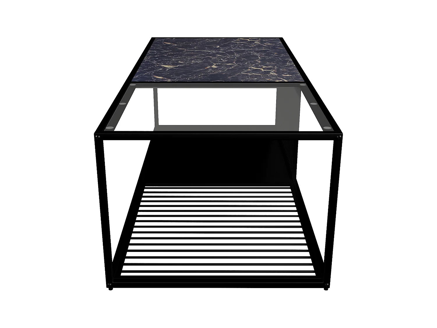 Salontafel, smeedijzeren salontafel met glas, grote opbergruimte