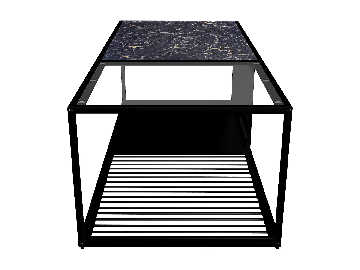 Table basse, table basse en fer forgé avec verre, grand espace de rangement