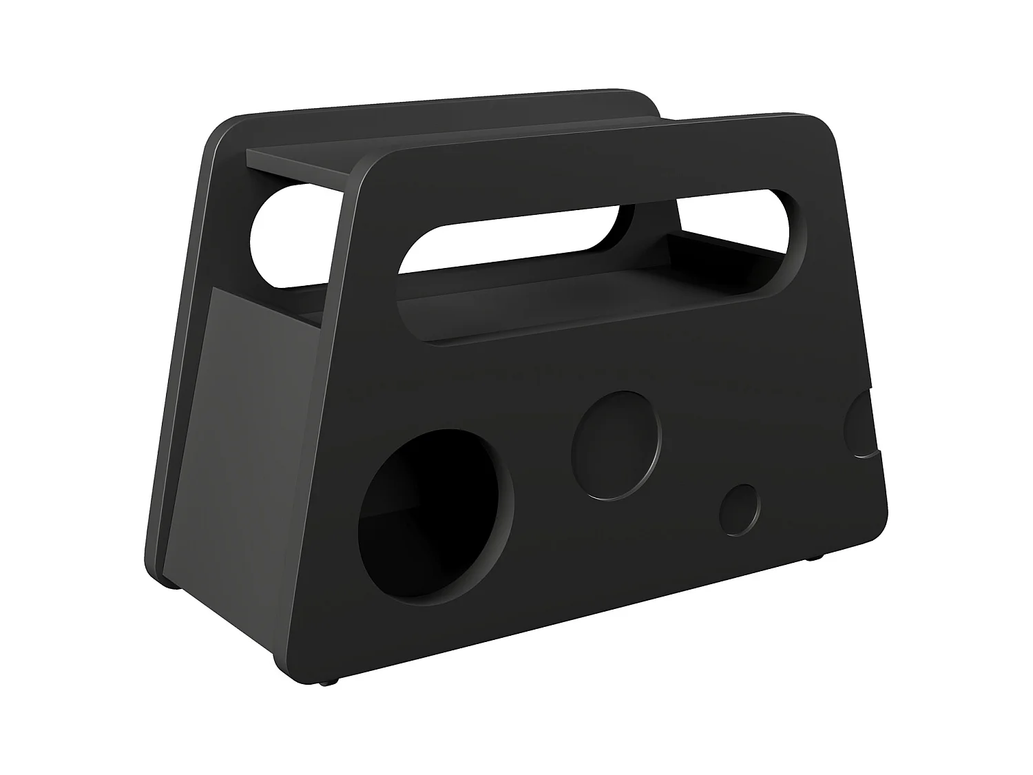 Buffet, table d'appoint noire moderne avec roulettes, design arrondi et sûr (81x33x51,5 cm)