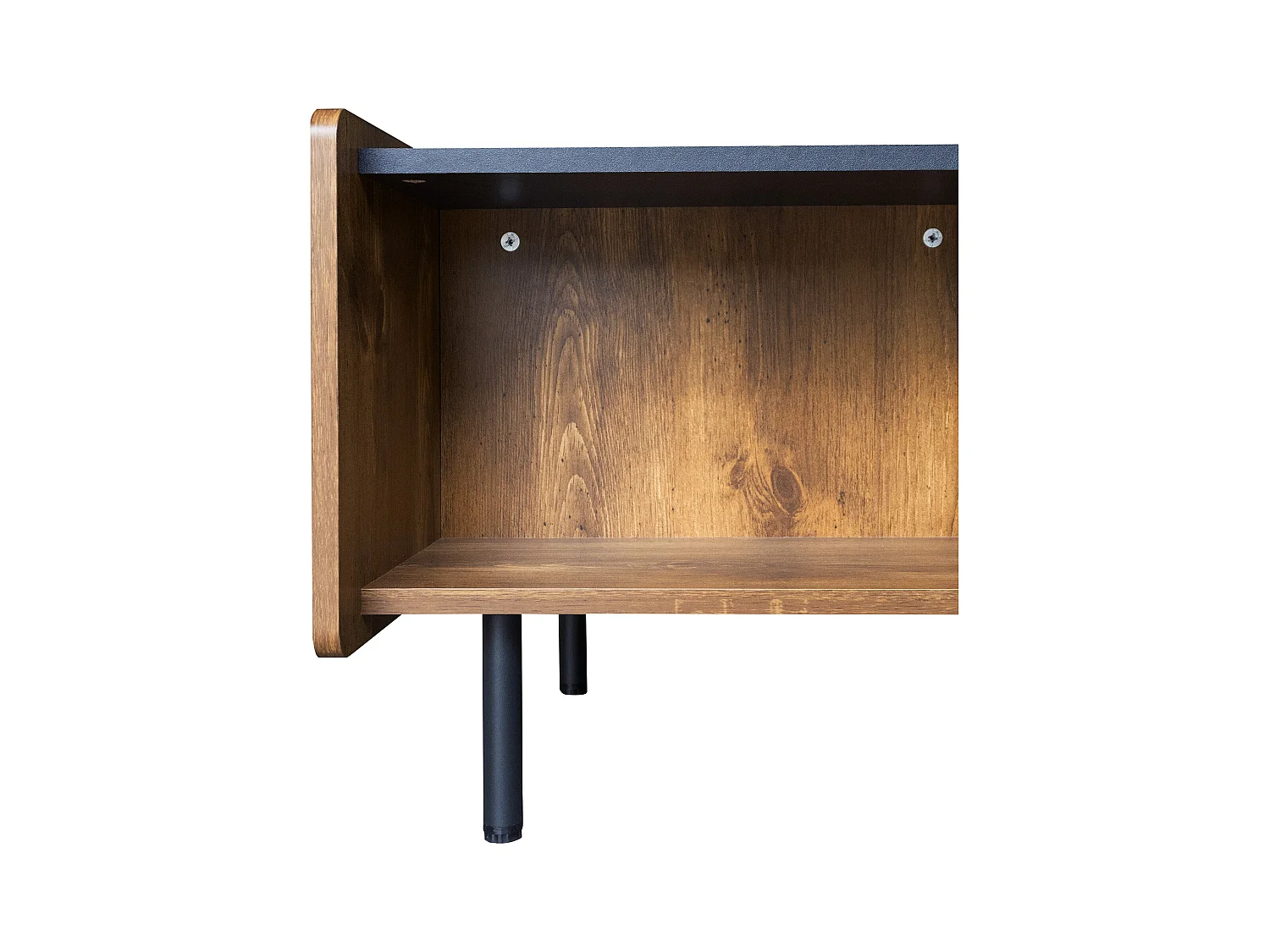 90 cm Schwarze und Holzfarbene Couchtisch – 2 Offene Fächer und 2 Türen