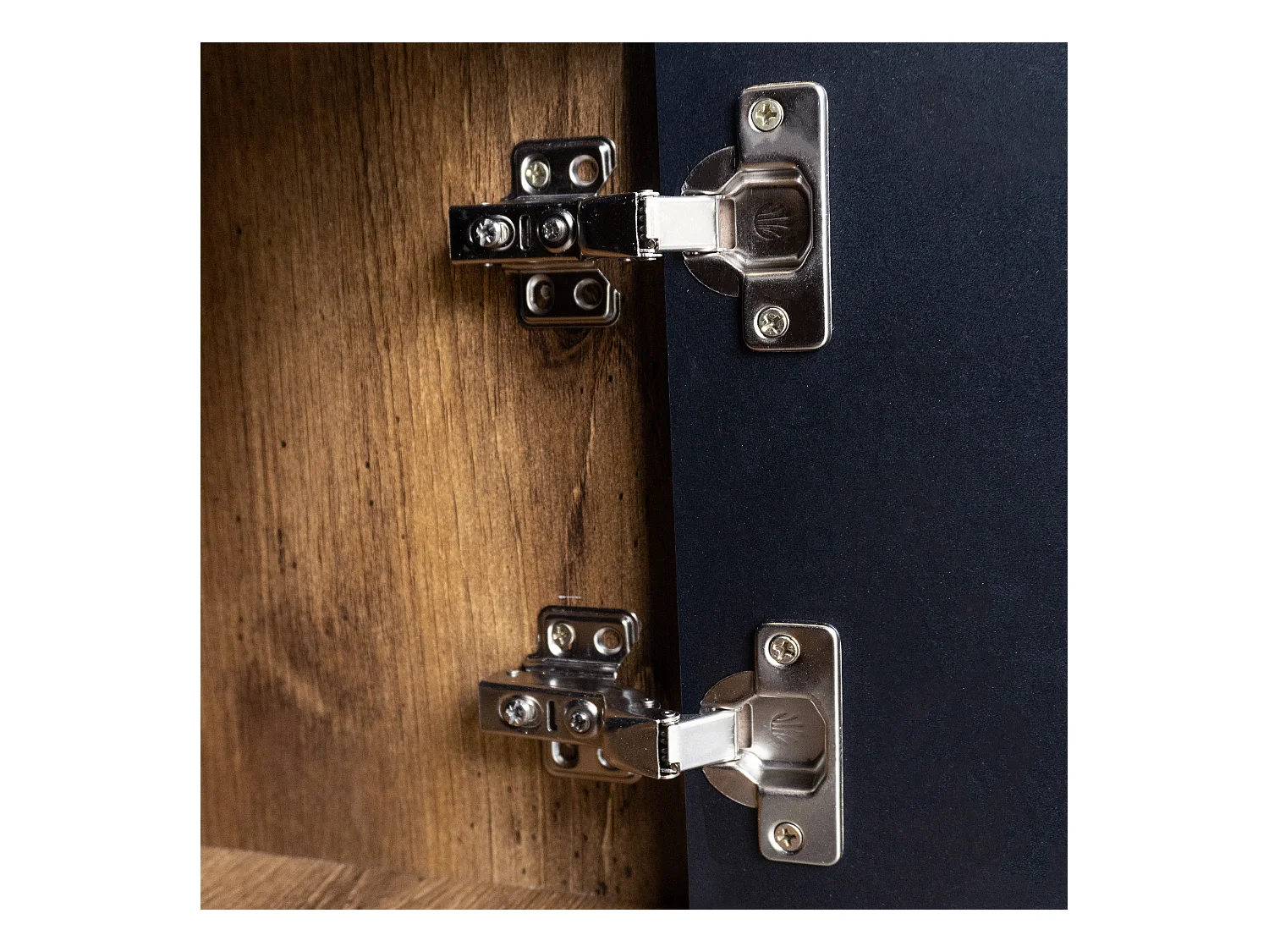 90 cm Schwarze und Holzfarbene Couchtisch – 2 Offene Fächer und 2 Türen