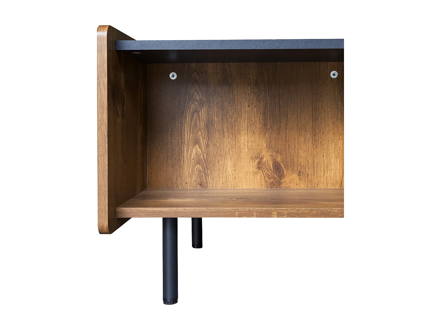 90 cm Schwarze und Holzfarbene Couchtisch – 2 Offene Fächer und 2 Türen