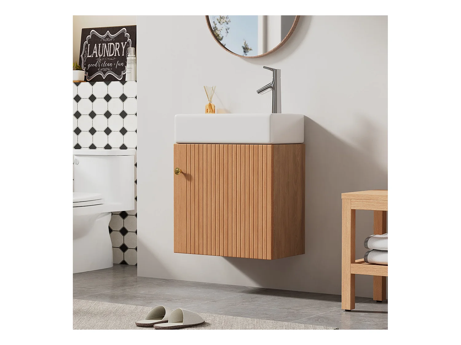 Meuble de salle de bain lavabo avec meuble sous-vasque suspendu, petit meuble de salle de bain d'invités