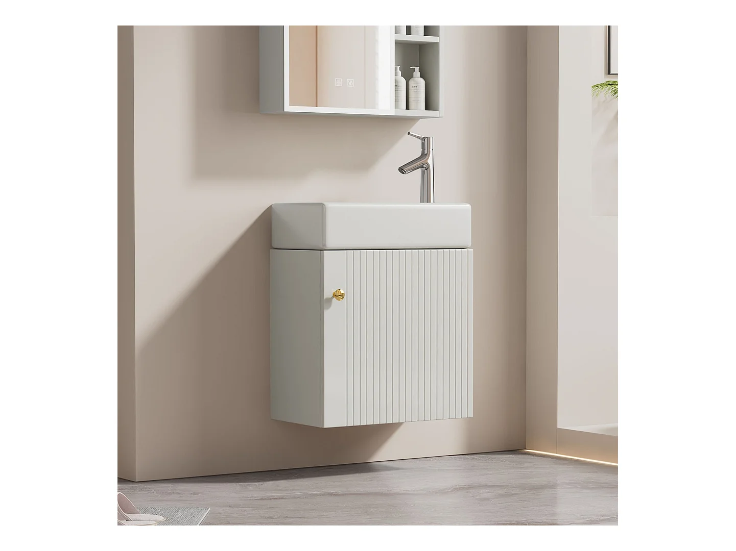 Meuble de salle de bain lavabo avec meuble sous-vasque suspendu, petit meuble de salle de bain d'invités