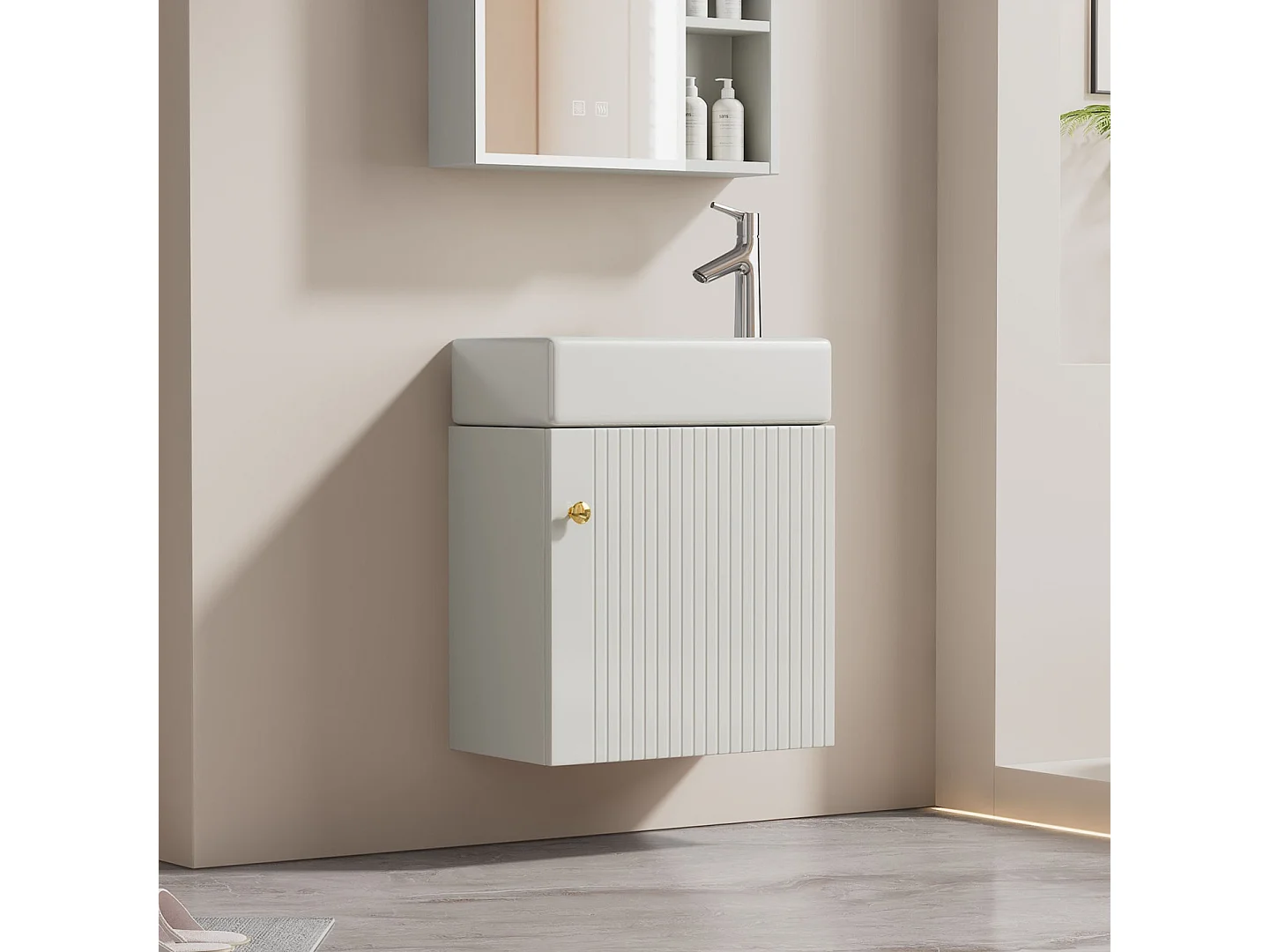 Meuble de salle de bain lavabo avec meuble sous-vasque suspendu, petit meuble de salle de bain d'invités