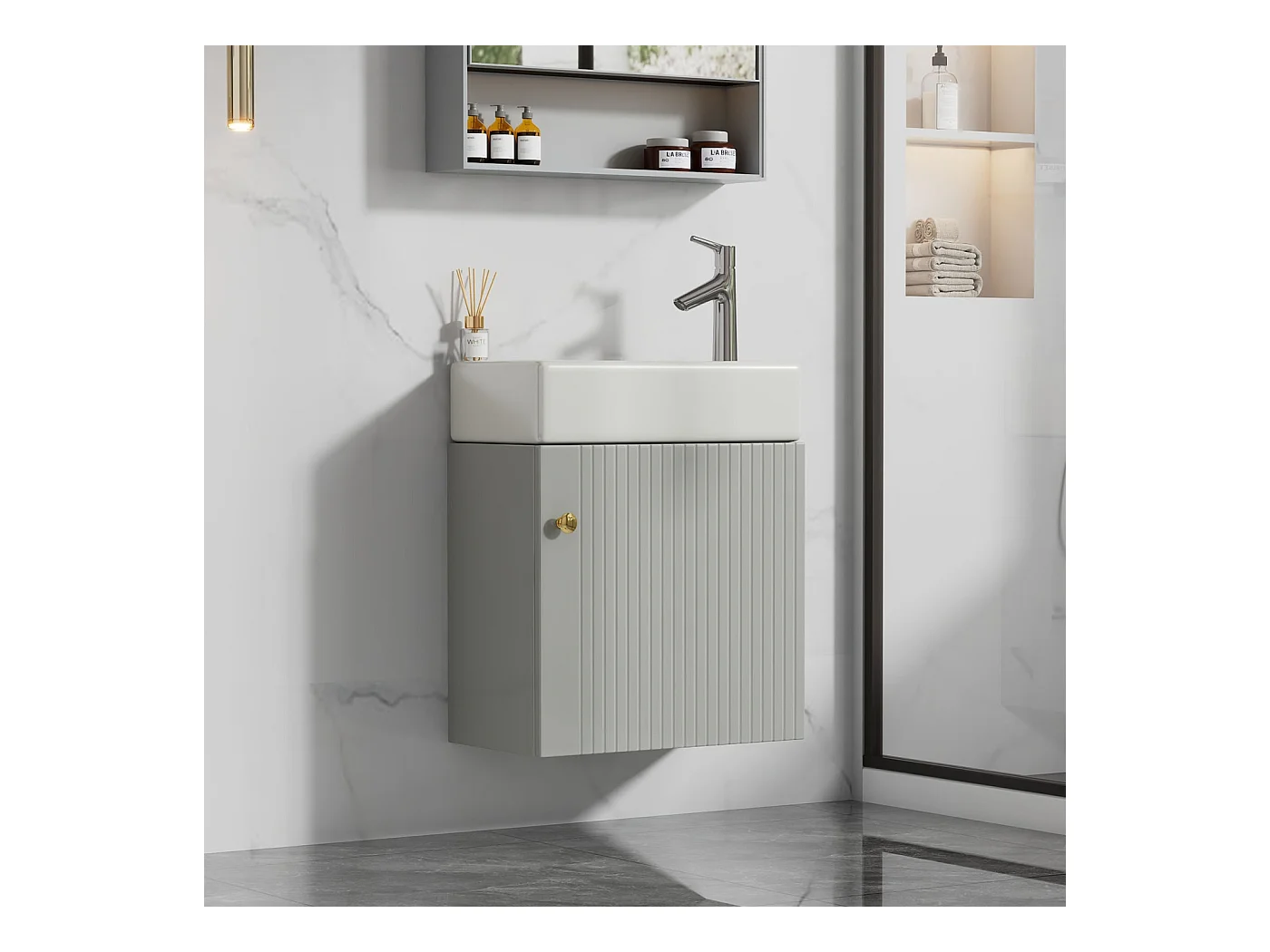 Meuble de salle de bain lavabo avec meuble sous-vasque suspendu, petit meuble de salle de bain d'invités