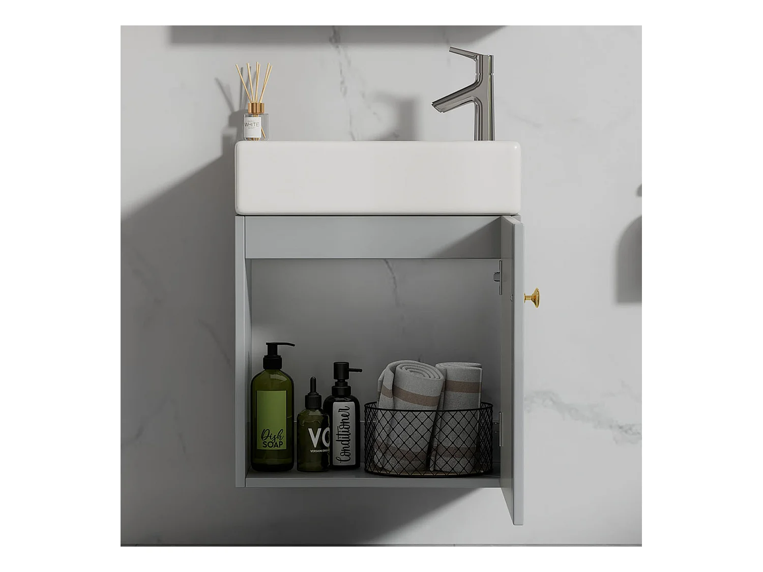 Mobile bagno con lavabo e mobiletto sospeso, piccolo mobile bagno per ospiti