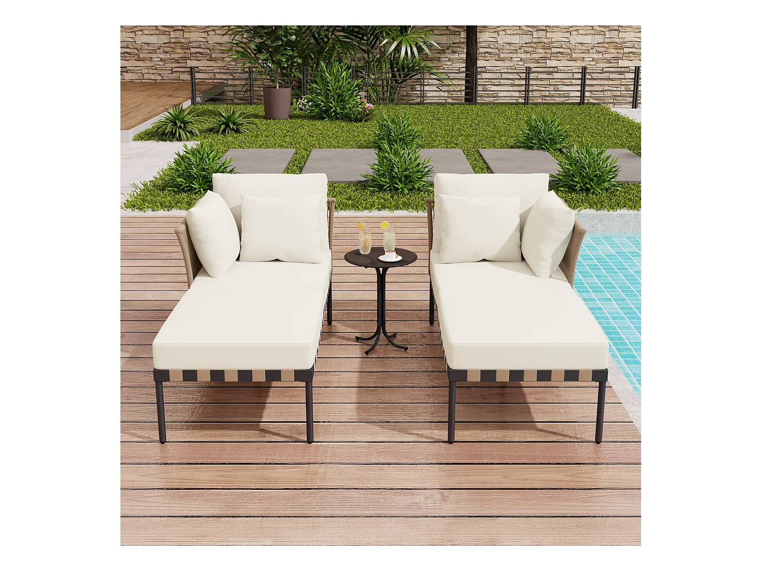 Gartensofa, Outdoor Loungesessel, Balkonmöbel Set, Wohnzimmermöbel, Beige