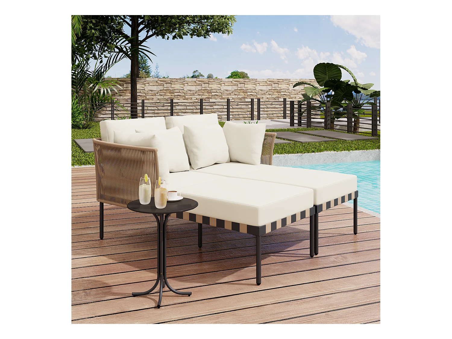 Gartensofa, Outdoor Loungesessel, Balkonmöbel Set, Wohnzimmermöbel, Beige