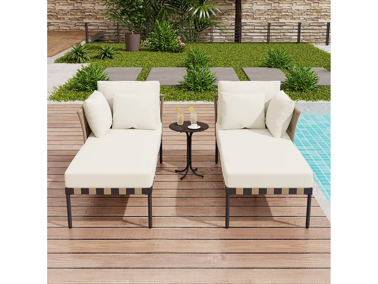 Gartensofa, Outdoor Loungesessel, Balkonmöbel Set, Wohnzimmermöbel, Beige