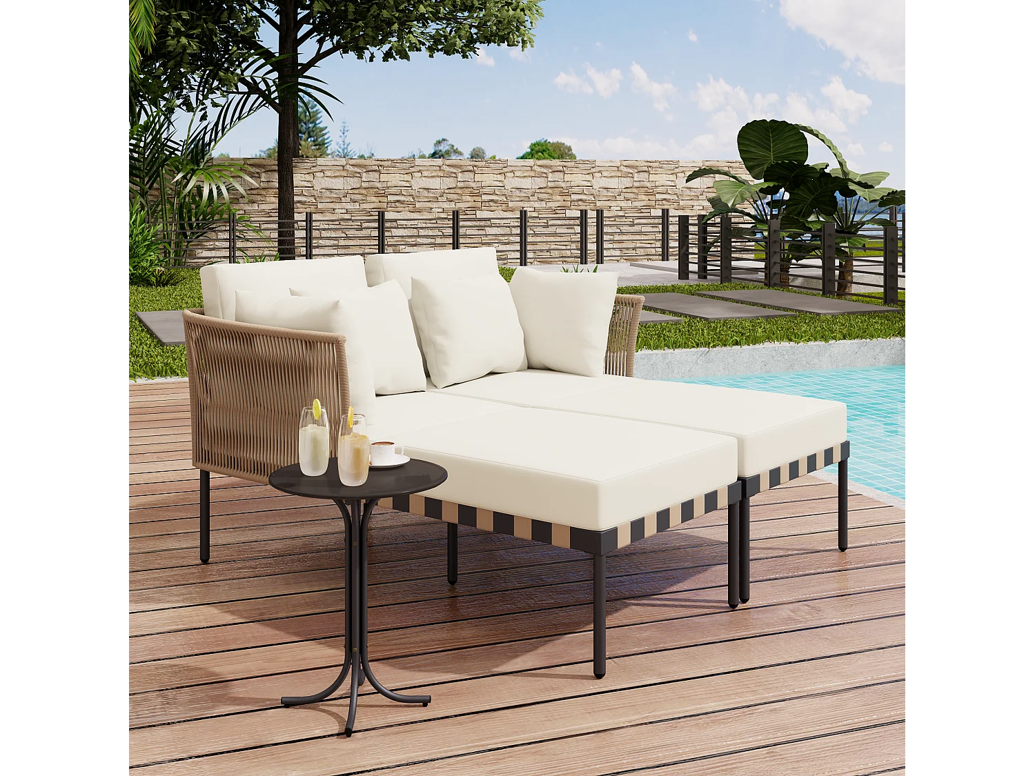 Gartensofa, Outdoor Loungesessel, Balkonmöbel Set, Wohnzimmermöbel, Beige