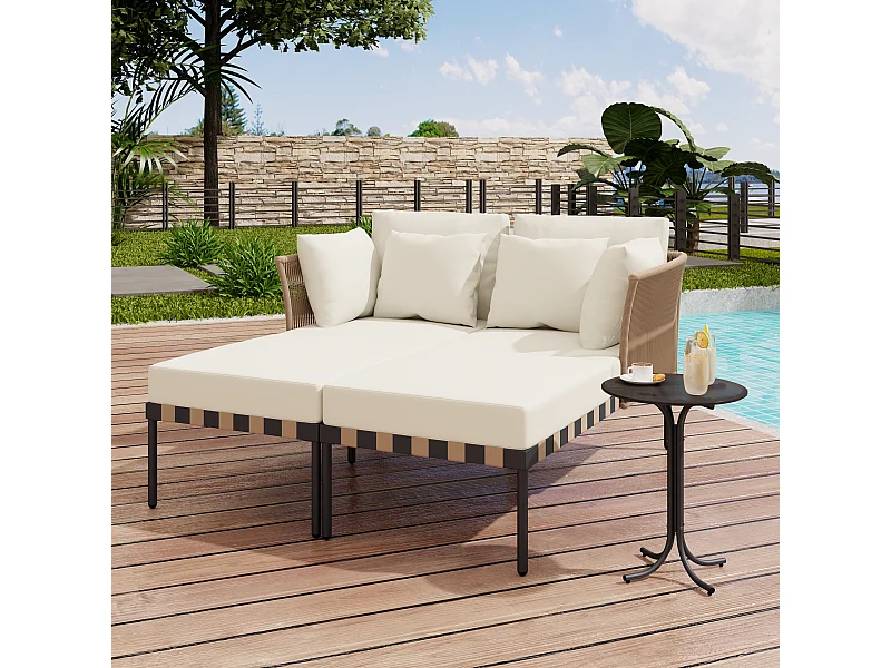 Gartensofa, Outdoor Loungesessel, Balkonmöbel Set, Wohnzimmermöbel, Beige