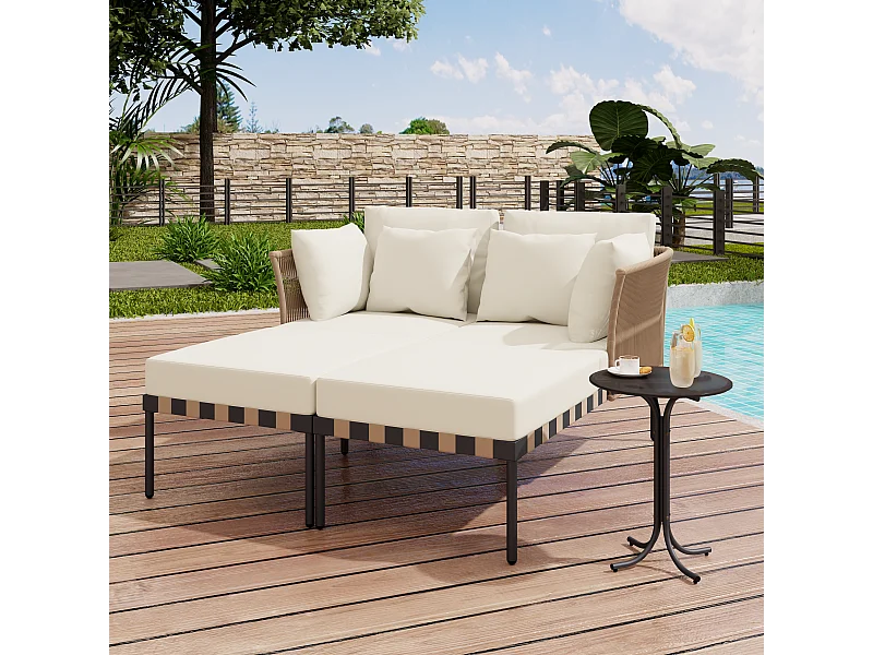 Gartensofa, Outdoor Loungesessel, Balkonmöbel Set, Wohnzimmermöbel, Beige