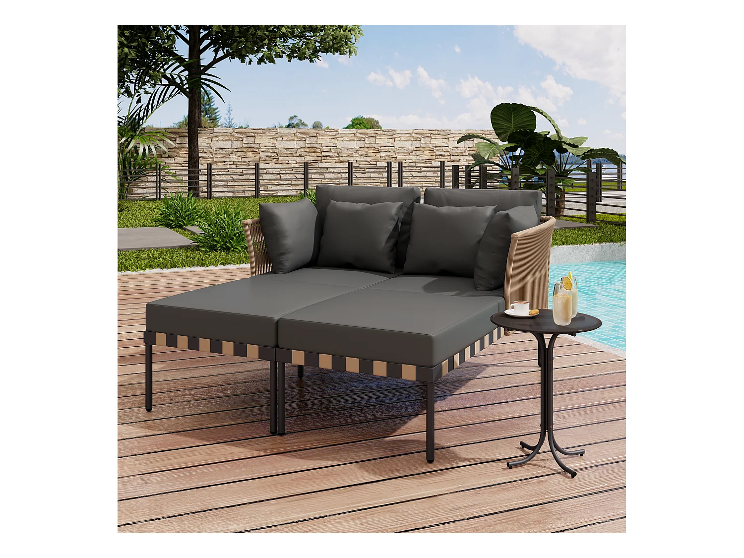 Gartensofa, Outdoor Loungesessel, Balkonmöbel Set, Wohnzimmermöbel, Grau