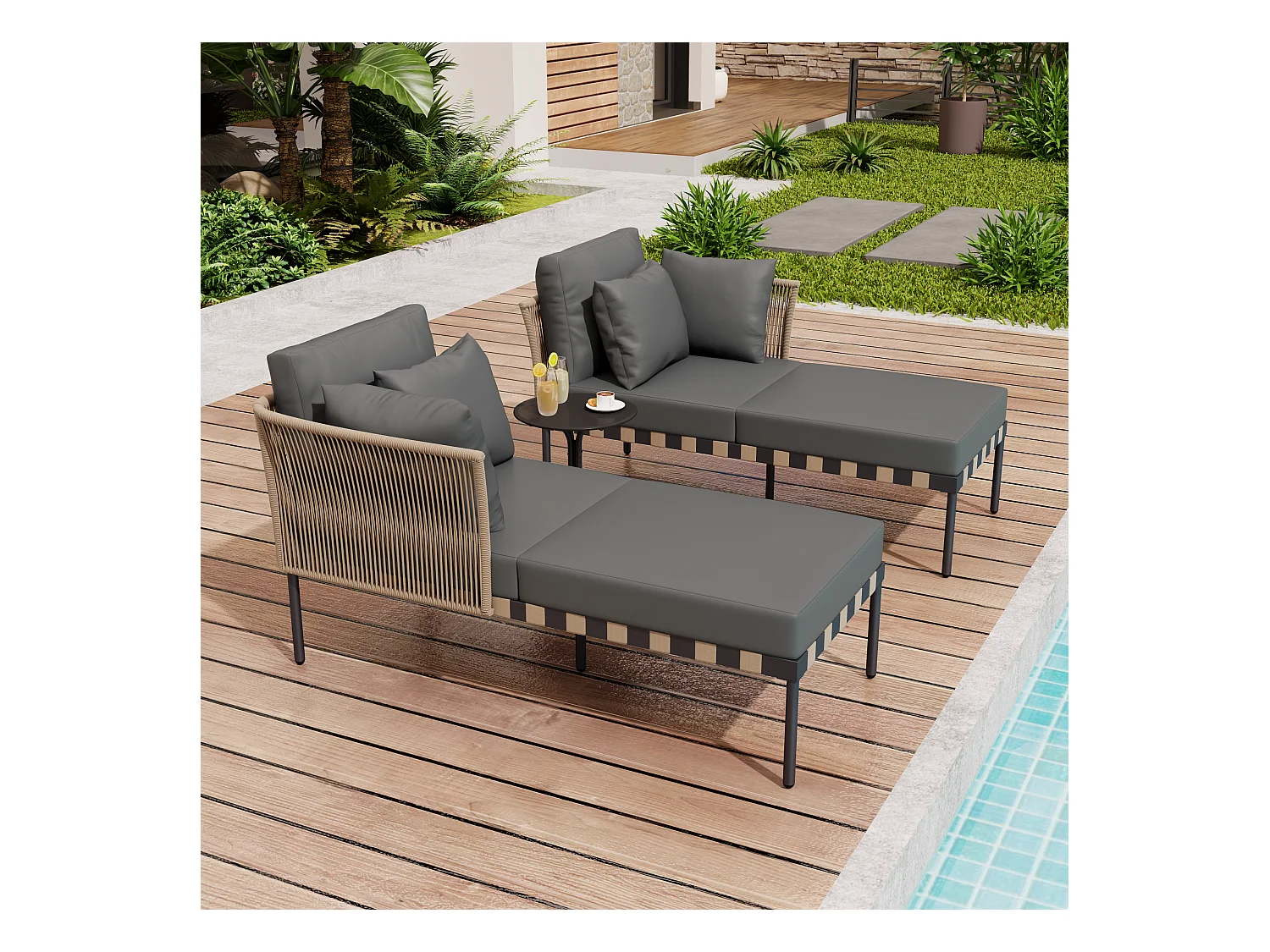 Gartensofa, Outdoor Loungesessel, Balkonmöbel Set, Wohnzimmermöbel, Grau