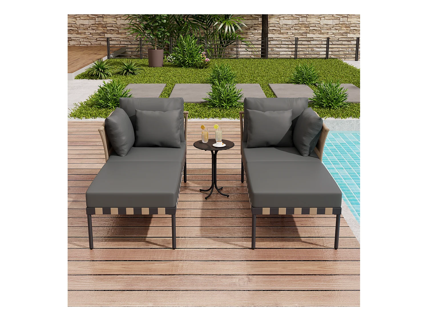 Gartensofa, Outdoor Loungesessel, Balkonmöbel Set, Wohnzimmermöbel, Grau