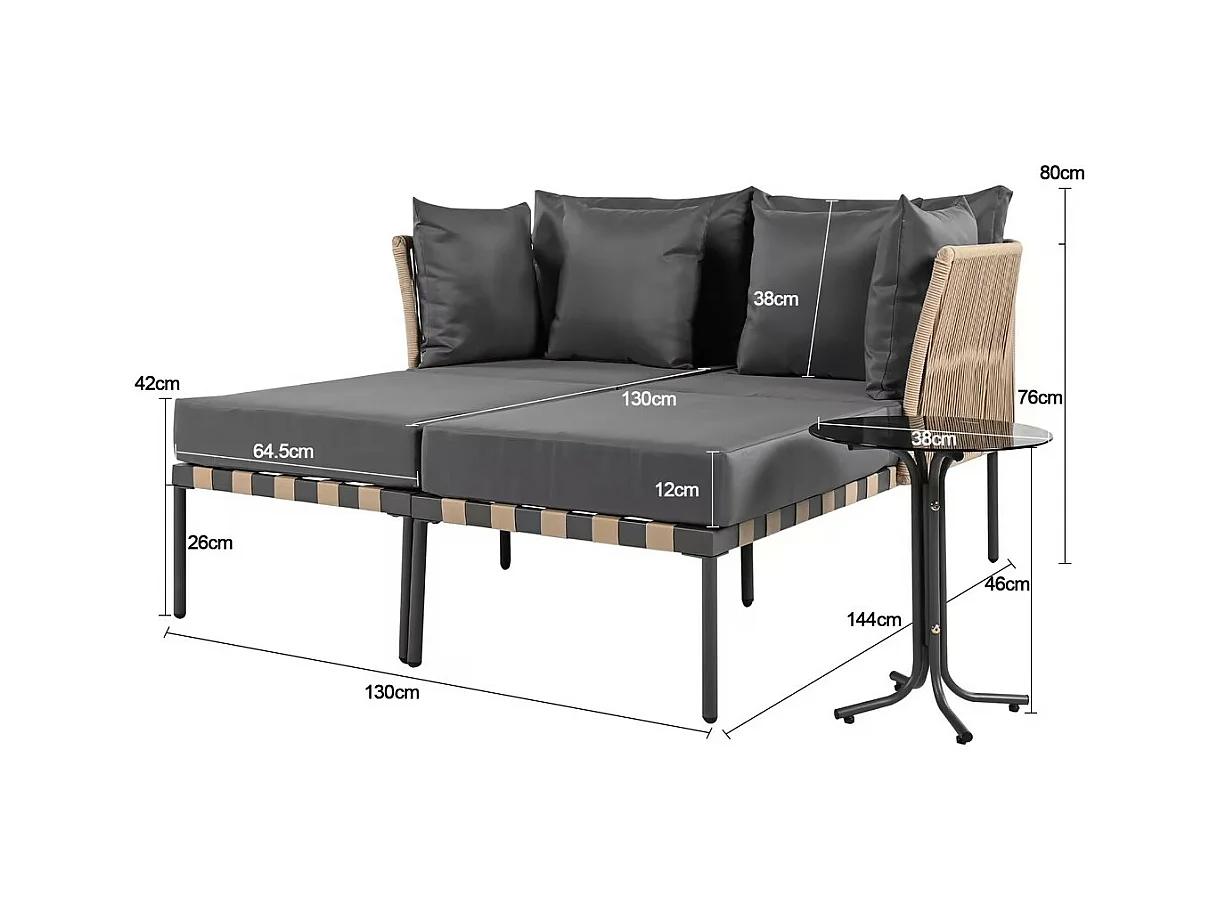 Gartensofa, Outdoor Loungesessel, Balkonmöbel Set, Wohnzimmermöbel, Grau