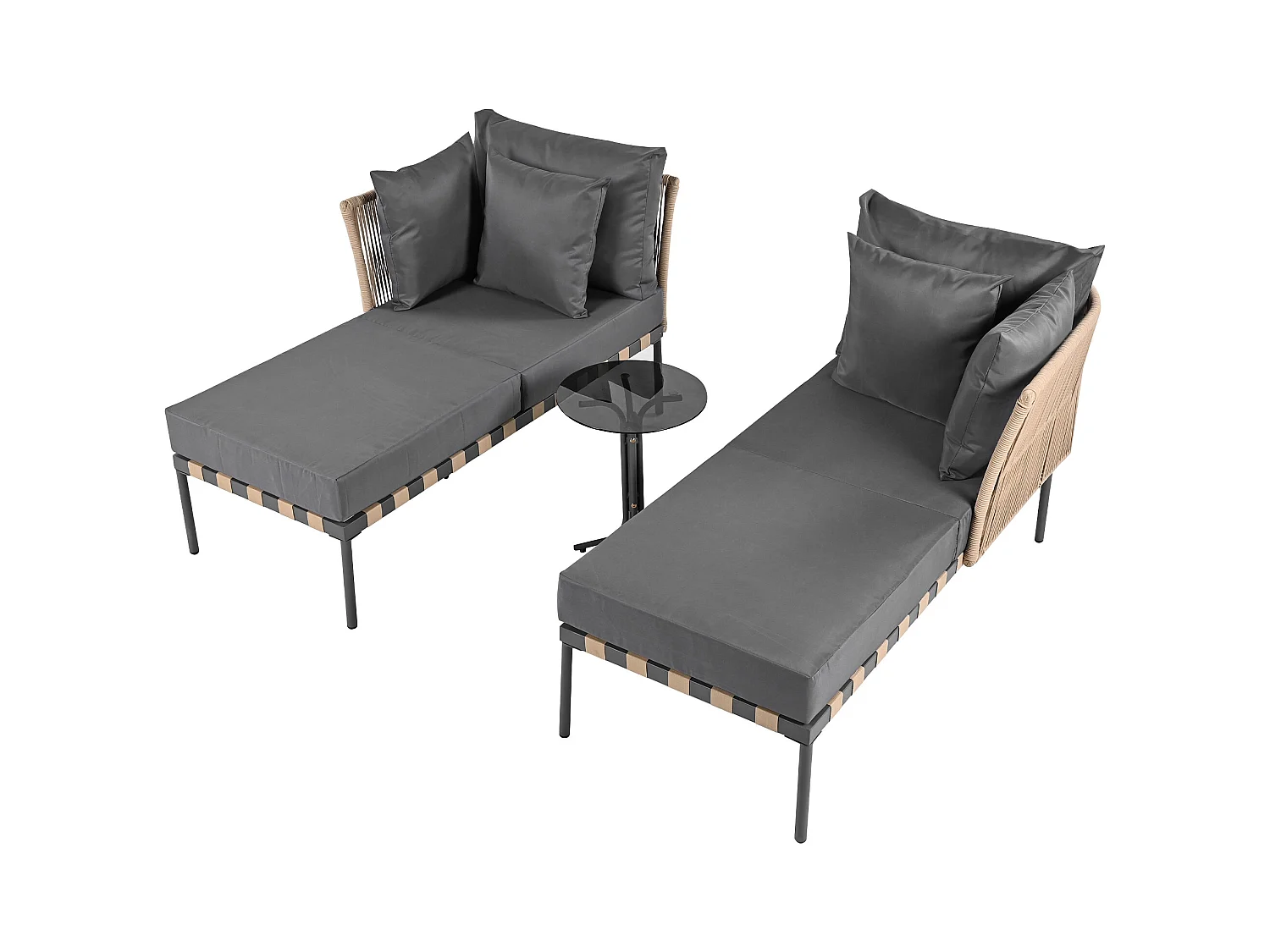 Gartensofa, Outdoor Loungesessel, Balkonmöbel Set, Wohnzimmermöbel, Grau