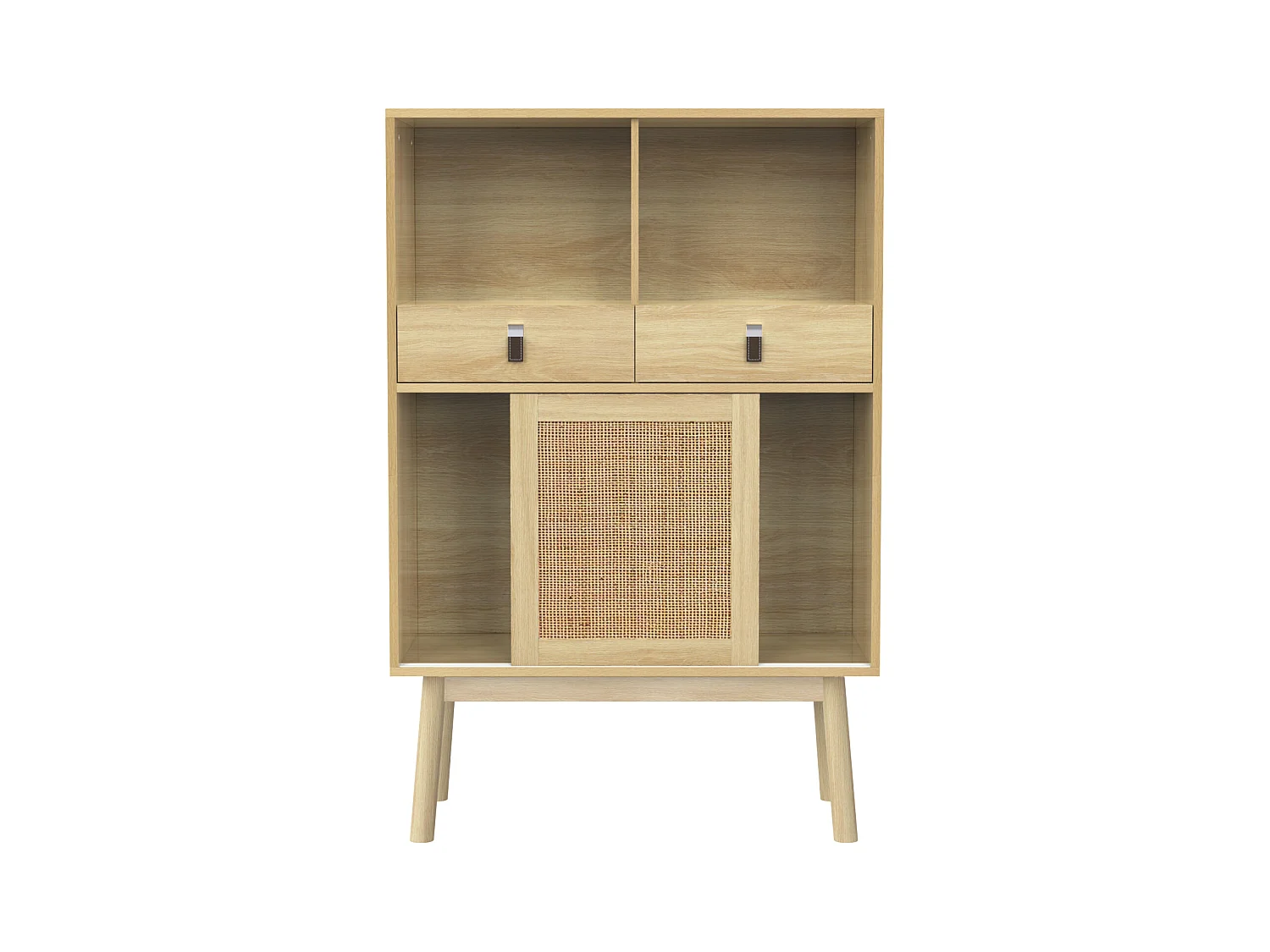 Buffet 80x39,5x120 cm, véritable tressage en rotin, deux tiroirs, deux portes et deux compartiments ouverts, pieds de table de 28 cm de hauteur