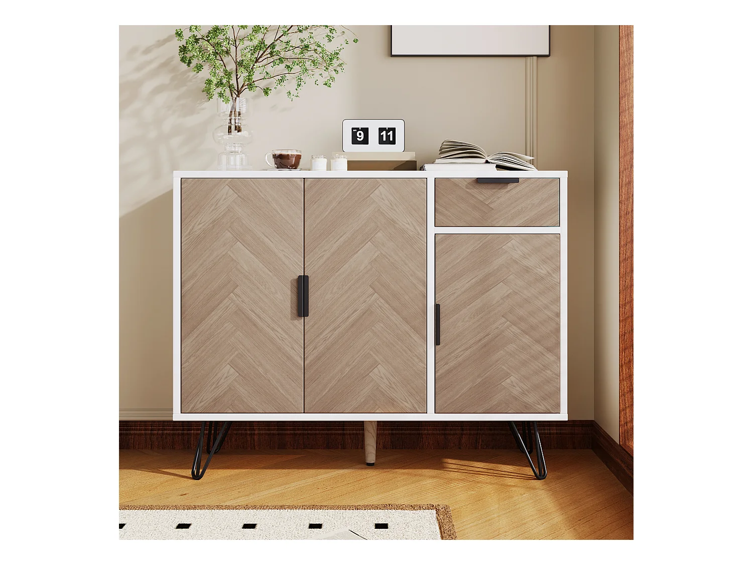 Meuble de rangement moderne, buffet avec tiroir et étagères réglables en hauteur (90 x 30 x 71,5 cm)