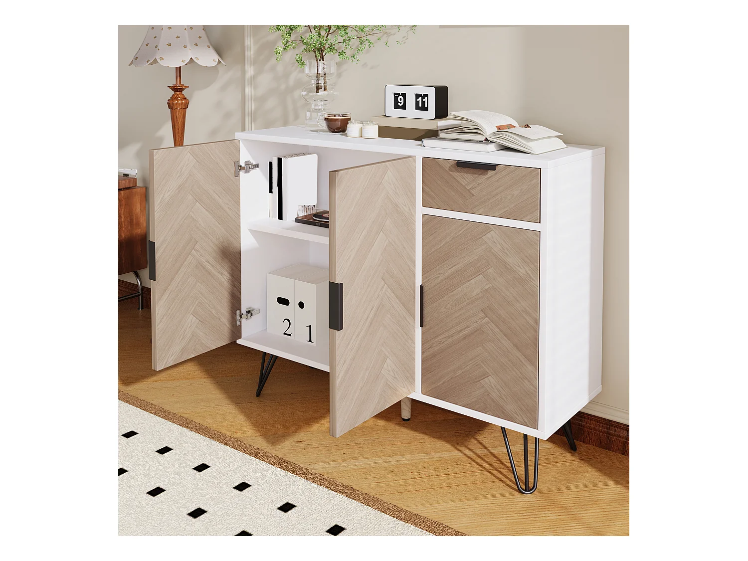 Meuble de rangement moderne, buffet avec tiroir et étagères réglables en hauteur (90 x 30 x 71,5 cm)