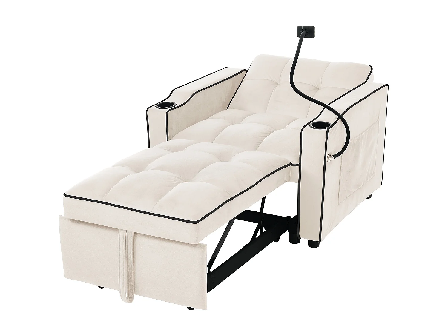 Canapé-lit gigogne 3 en 1 – avec porte-gobelets et support pour téléphone, canapé-lit, fauteuil-lit et fauteuil