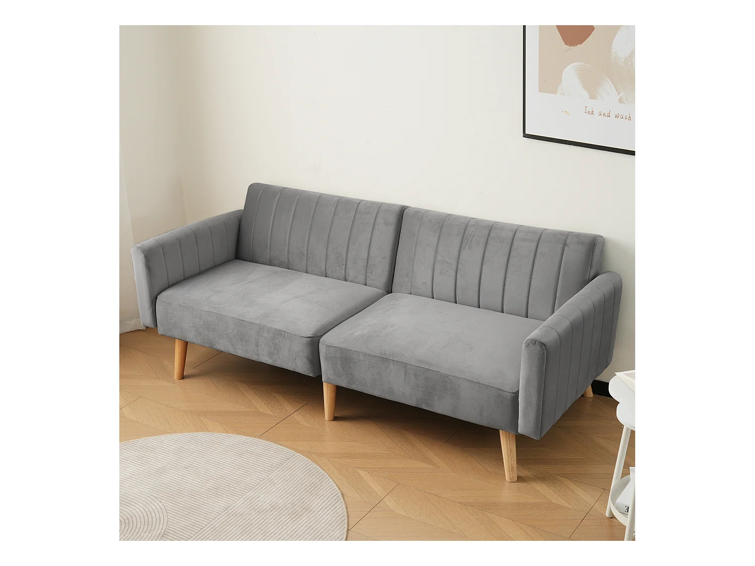 Canapé-lit 2 en 1, canapé-lit minimaliste moderne, canapé pliant multifonctionnel, pieds en bois d'hévéa écologiques, dossier rabattable à 3 voies
