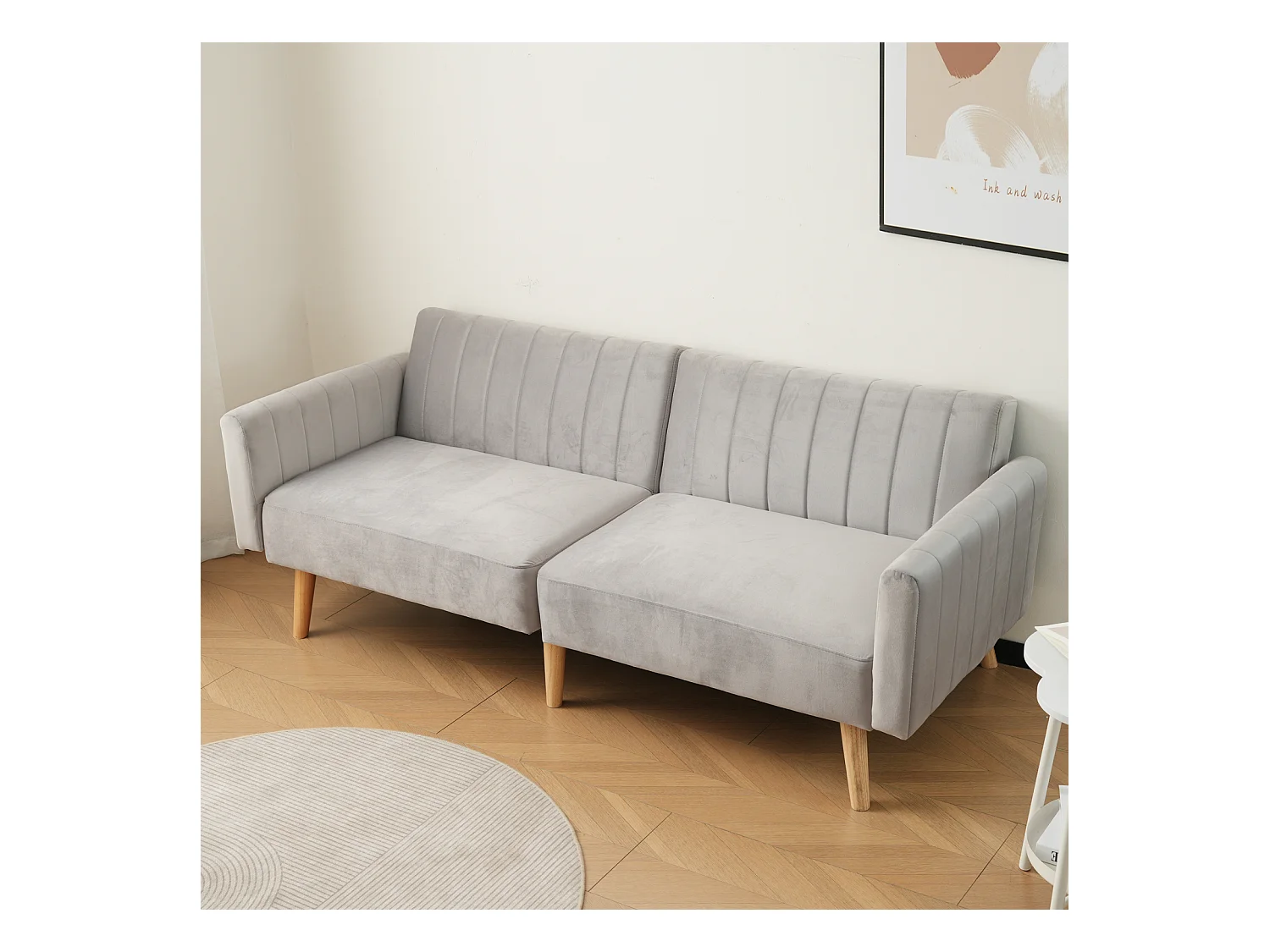 Sofá e sofá-cama 2 em 1, sofá-cama minimalista moderno, sofá dobrável multifuncional, pernas de madeira de borracha ecológicas, encosto dobrável de 3 vias