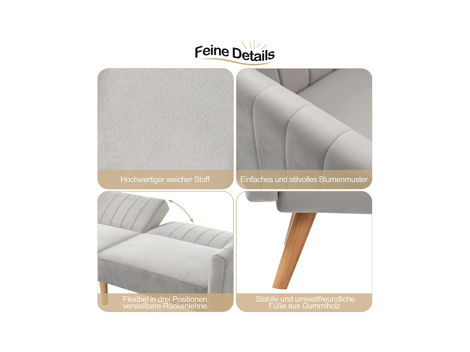 Sofá e sofá-cama 2 em 1, sofá-cama minimalista moderno, sofá dobrável multifuncional, pernas de madeira de borracha ecológicas, encosto dobrável de 3 vias