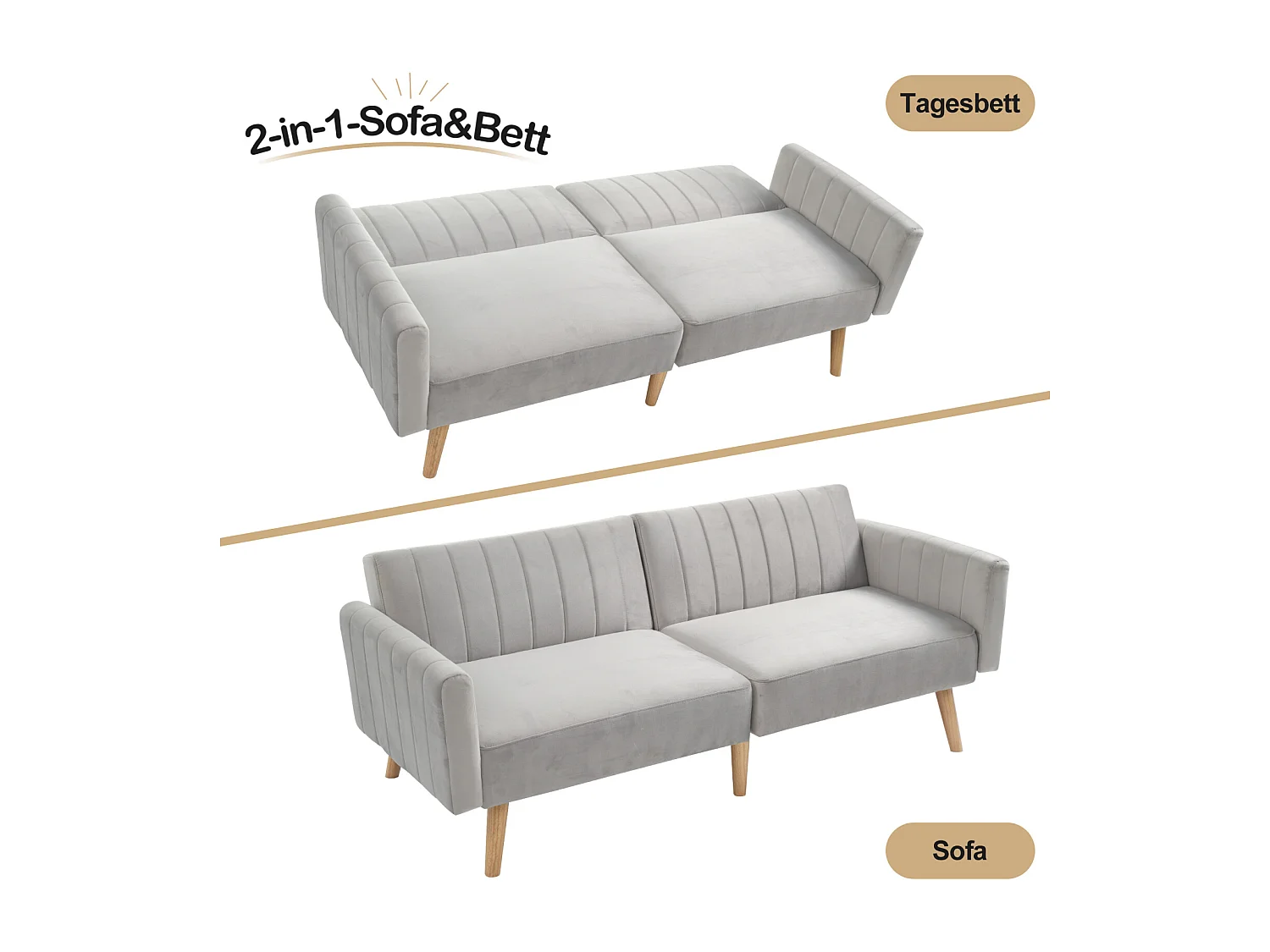 Sofá e sofá-cama 2 em 1, sofá-cama minimalista moderno, sofá dobrável multifuncional, pernas de madeira de borracha ecológicas, encosto dobrável de 3 vias