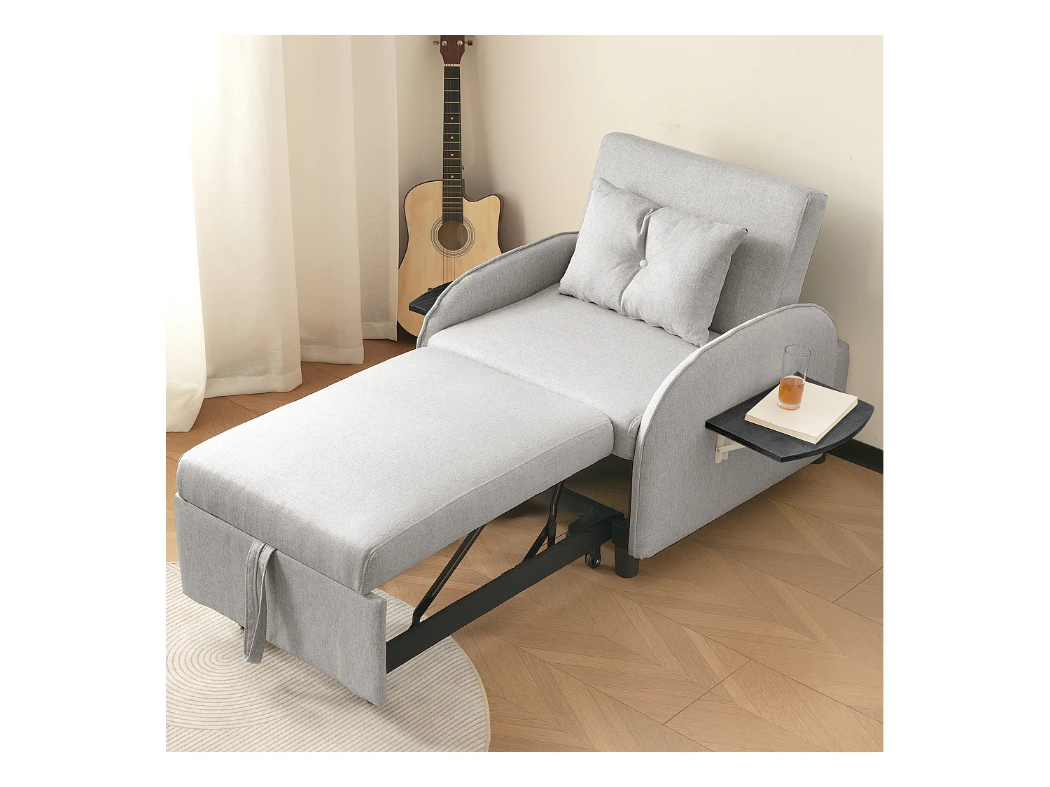 Sofá cama individual extraíble multifuncional: con función de cama, sillón y sillón, sofá cama ajustable en tres posiciones, mesas de té plegables