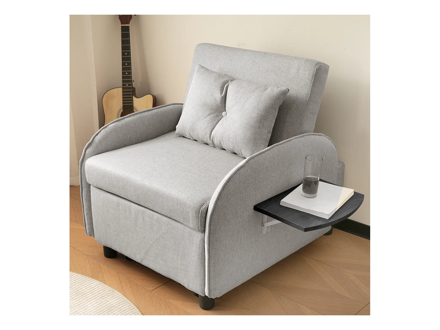 Sofá cama individual extraíble multifuncional: con función de cama, sillón y sillón, sofá cama ajustable en tres posiciones, mesas de té plegables