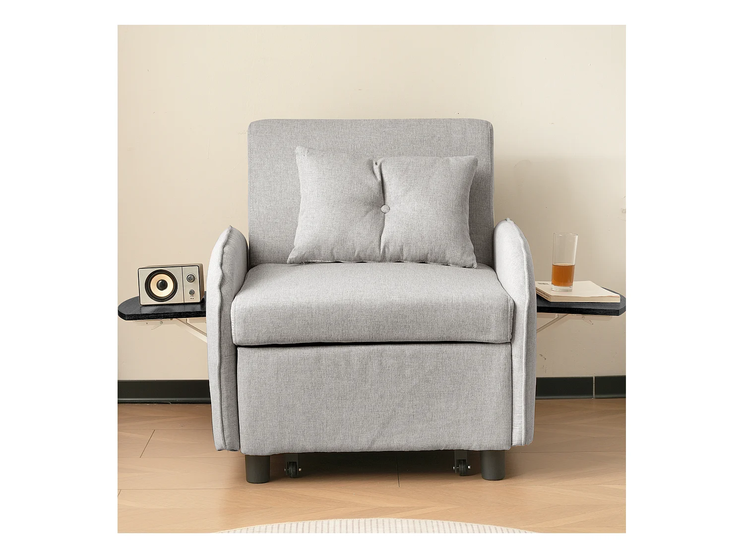 Sofá cama individual extraíble multifuncional: con función de cama, sillón y sillón, sofá cama ajustable en tres posiciones, mesas de té plegables