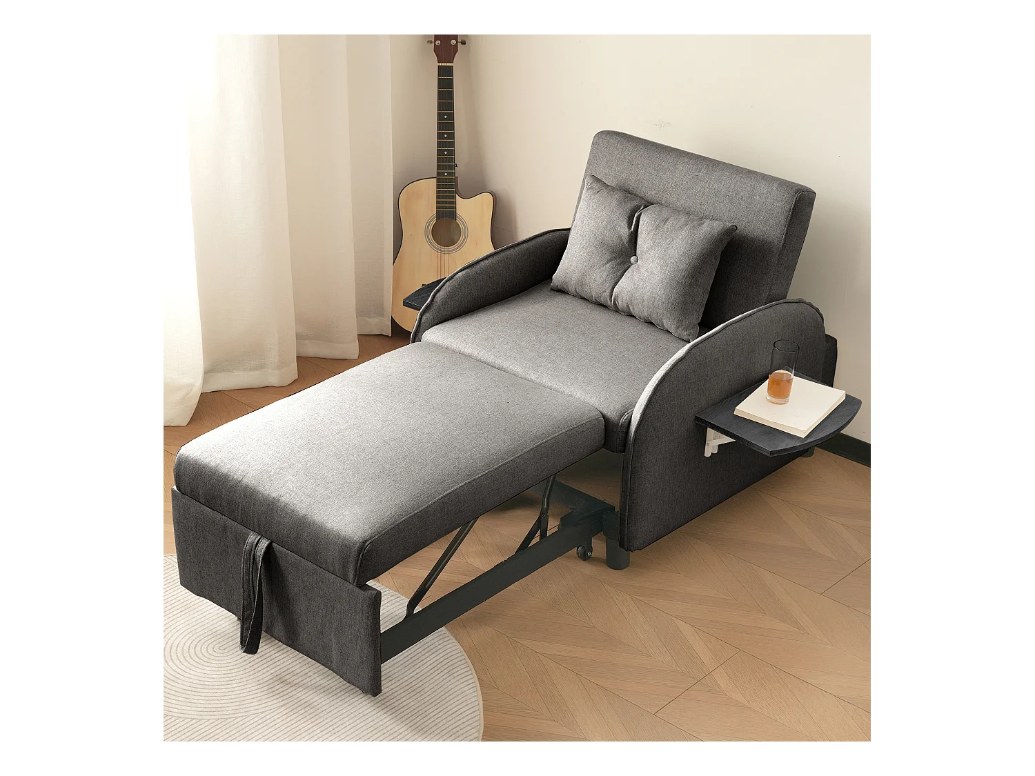 Multifunctionele uitschuifbare eenpersoons slaapbank – met bedfunctie, loungestoel en fauteuil, drievoudig verstelbare slaapbank, opklapbare theetafels